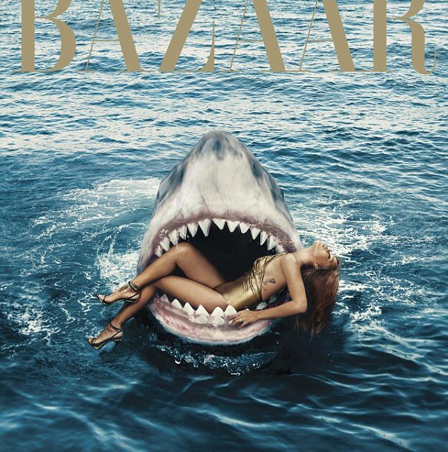 Rihanna swims with sharks for fashion